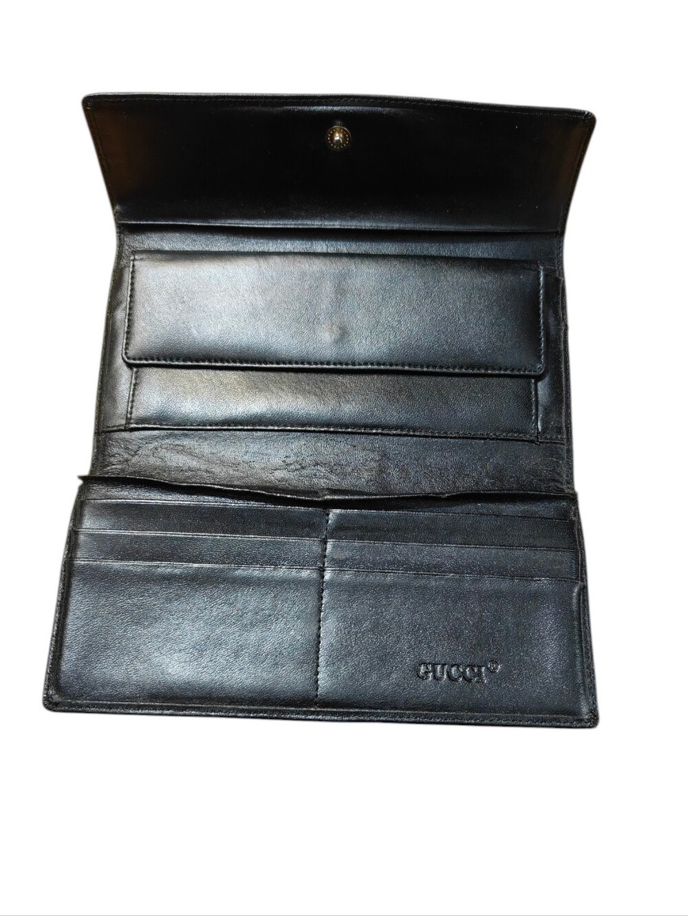 Fucci Black Faux Leather Long Wallet with Green-Red Web Stripe - Picture 2 of 12